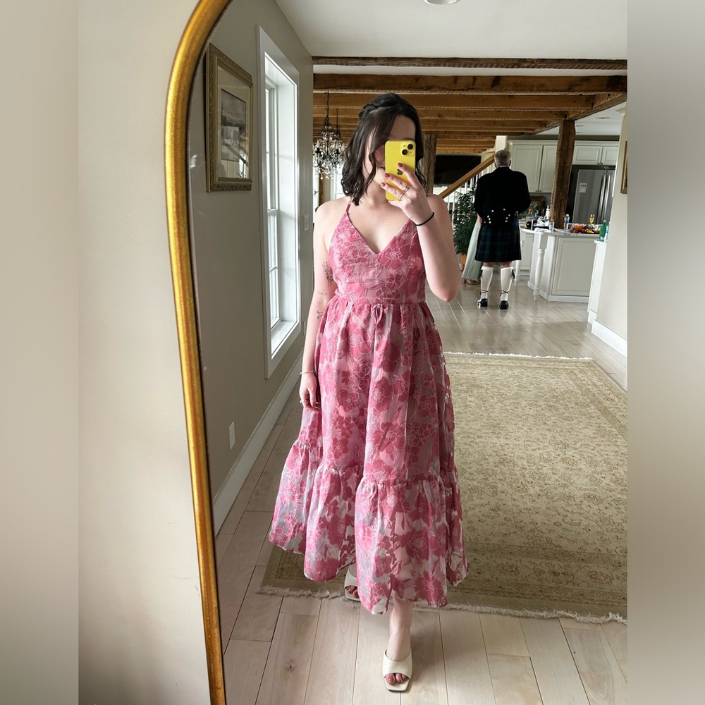 Feeling Like Forever Rose Jacquard Organza Lace-Up Midi Dress